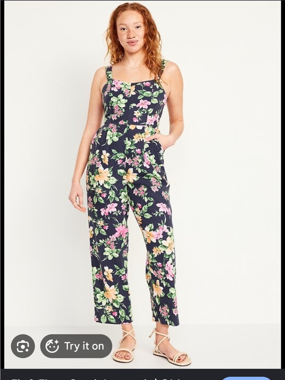 Old Navy Navy Floral Cami Jumpsuit with Pink & Yellow Blossoms